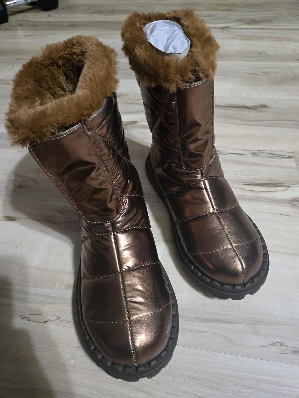 Jambu Metallic Copper Brown Puffer Boot with Faux-Fur Cuff